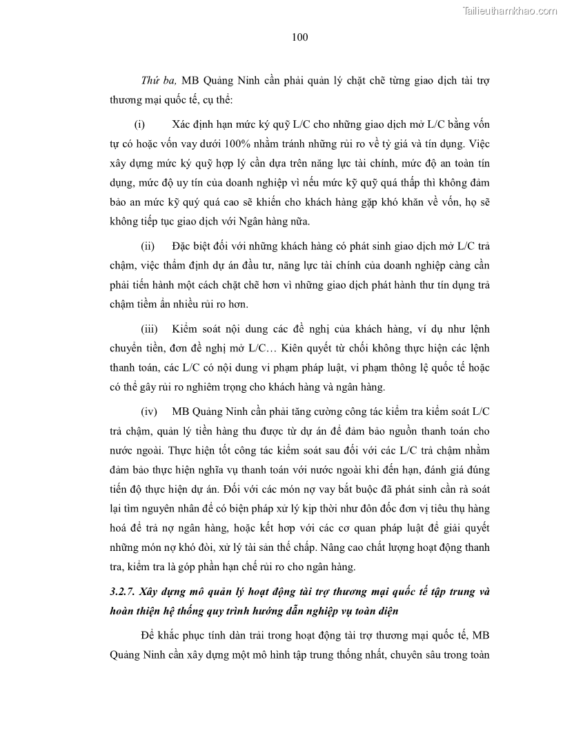 Luận văn thạc sĩ kinh doanh thương mại Nâng cao chất lượng dịch vụ tài trợ thương mại quốc tế cho Ngân hàng TMCP Quân đội – Chi nhánh Quảng Ninh - 10 Trang 112