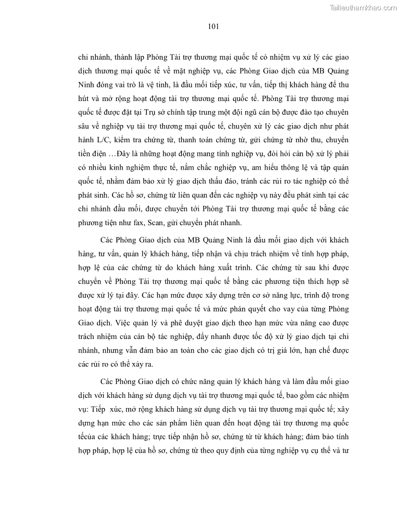 Luận văn thạc sĩ kinh doanh thương mại Nâng cao chất lượng dịch vụ tài trợ thương mại quốc tế cho Ngân hàng TMCP Quân đội – Chi nhánh Quảng Ninh - 10 Trang 113