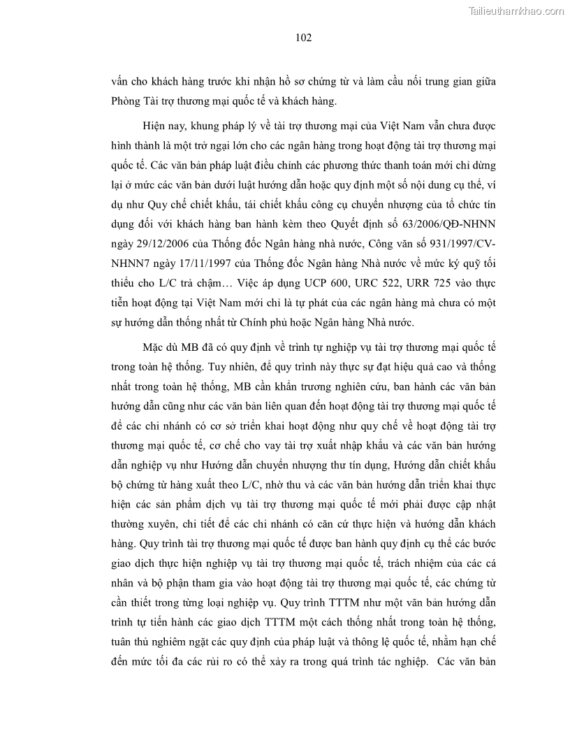 Luận văn thạc sĩ kinh doanh thương mại Nâng cao chất lượng dịch vụ tài trợ thương mại quốc tế cho Ngân hàng TMCP Quân đội – Chi nhánh Quảng Ninh - 10 Trang 114