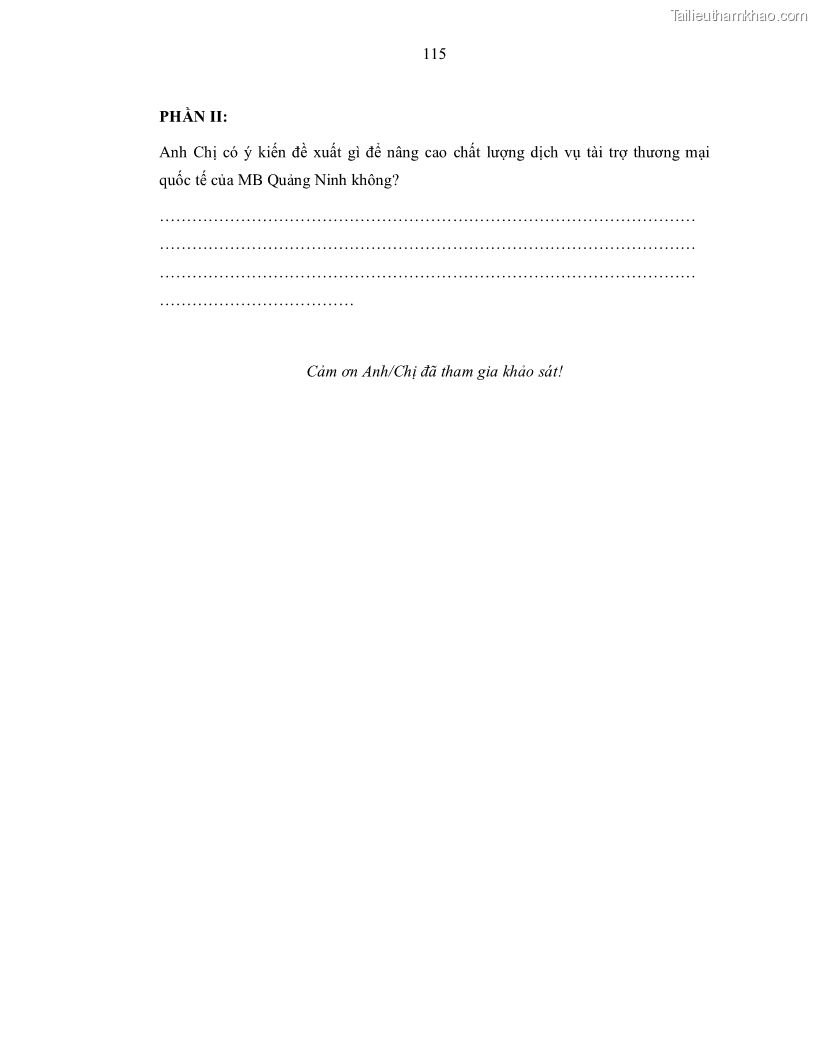 Luận văn thạc sĩ kinh doanh thương mại Nâng cao chất lượng dịch vụ tài trợ thương mại quốc tế cho Ngân hàng TMCP Quân đội – Chi nhánh Quảng Ninh - 11 Trang 127
