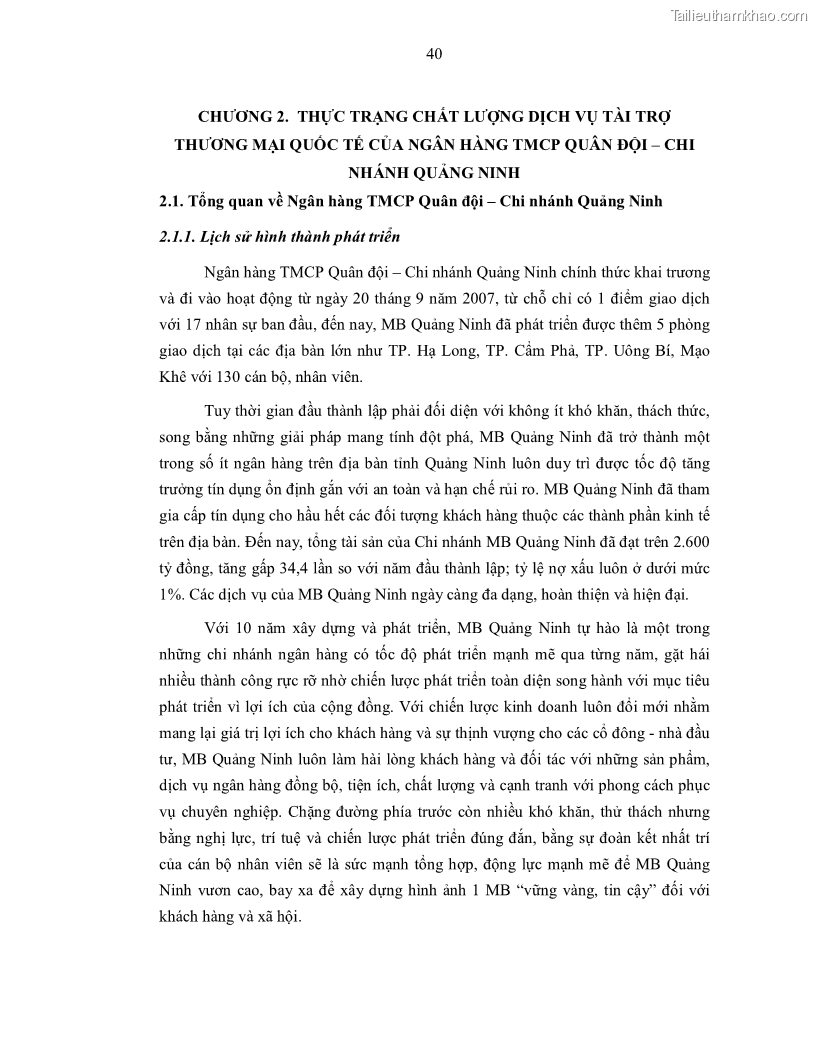 Luận văn thạc sĩ kinh doanh thương mại Nâng cao chất lượng dịch vụ tài trợ thương mại quốc tế cho Ngân hàng TMCP Quân đội – Chi nhánh Quảng Ninh - 5 Trang 52