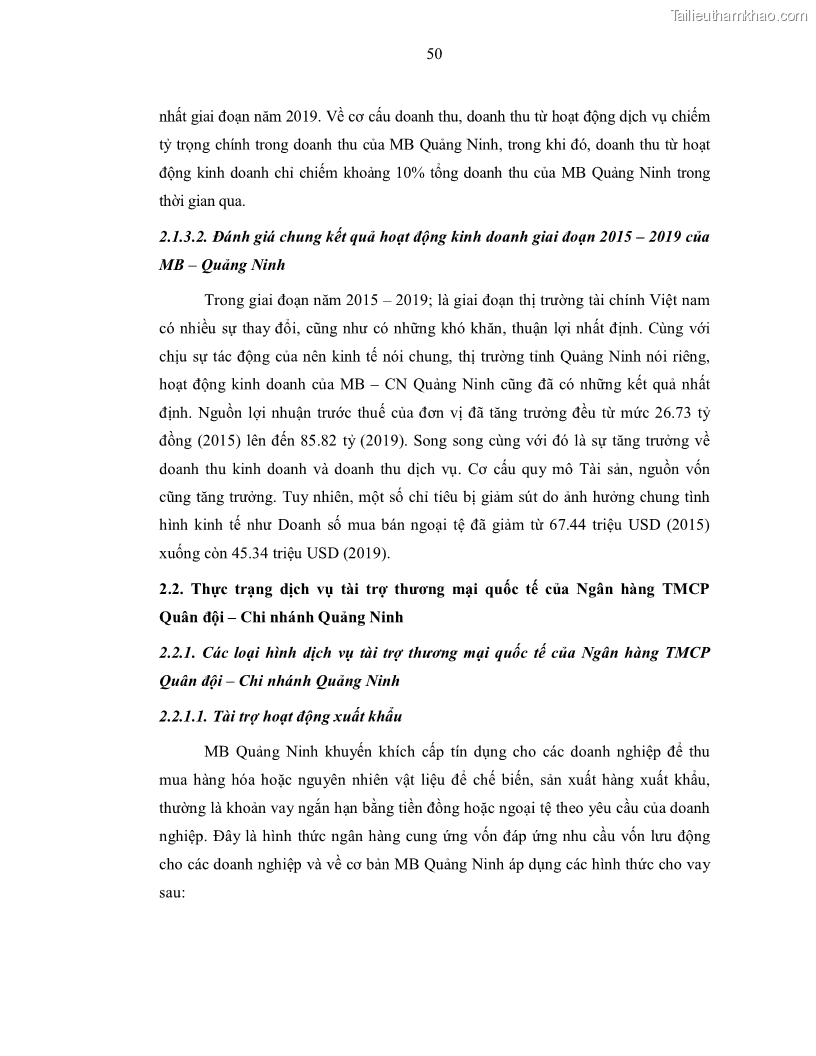 Luận văn thạc sĩ kinh doanh thương mại Nâng cao chất lượng dịch vụ tài trợ thương mại quốc tế cho Ngân hàng TMCP Quân đội – Chi nhánh Quảng Ninh - 6 Trang 62