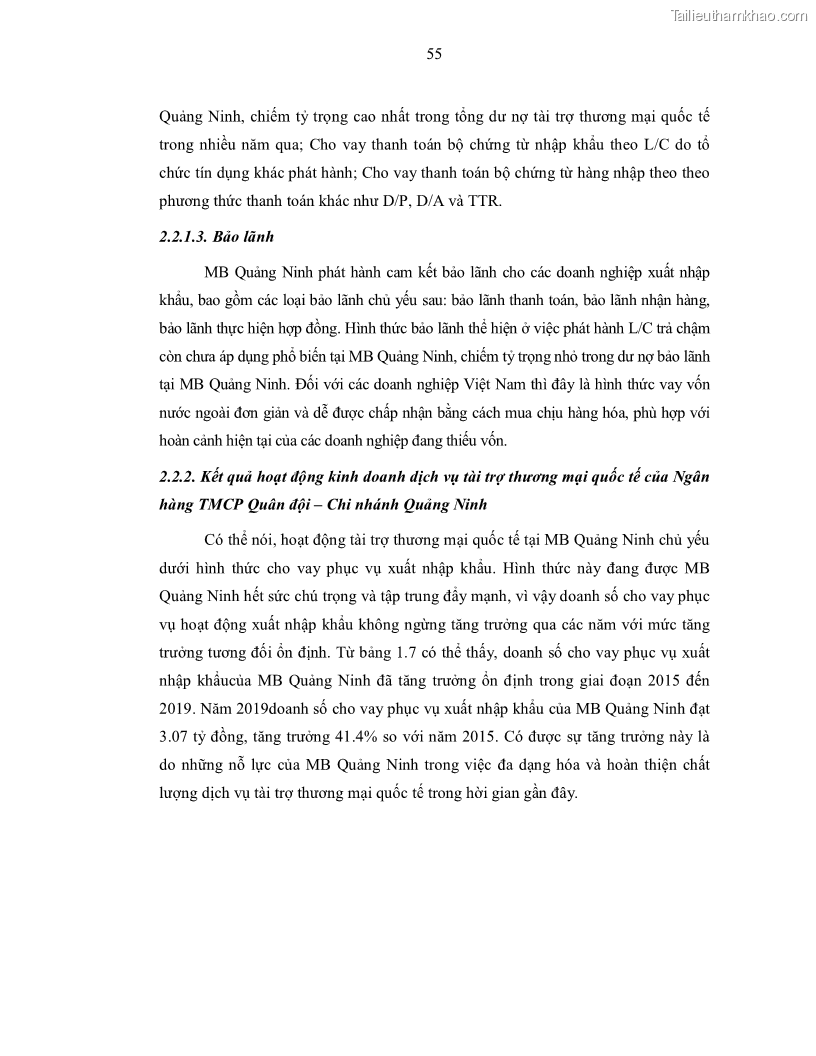 Luận văn thạc sĩ kinh doanh thương mại Nâng cao chất lượng dịch vụ tài trợ thương mại quốc tế cho Ngân hàng TMCP Quân đội – Chi nhánh Quảng Ninh - 6 Trang 67