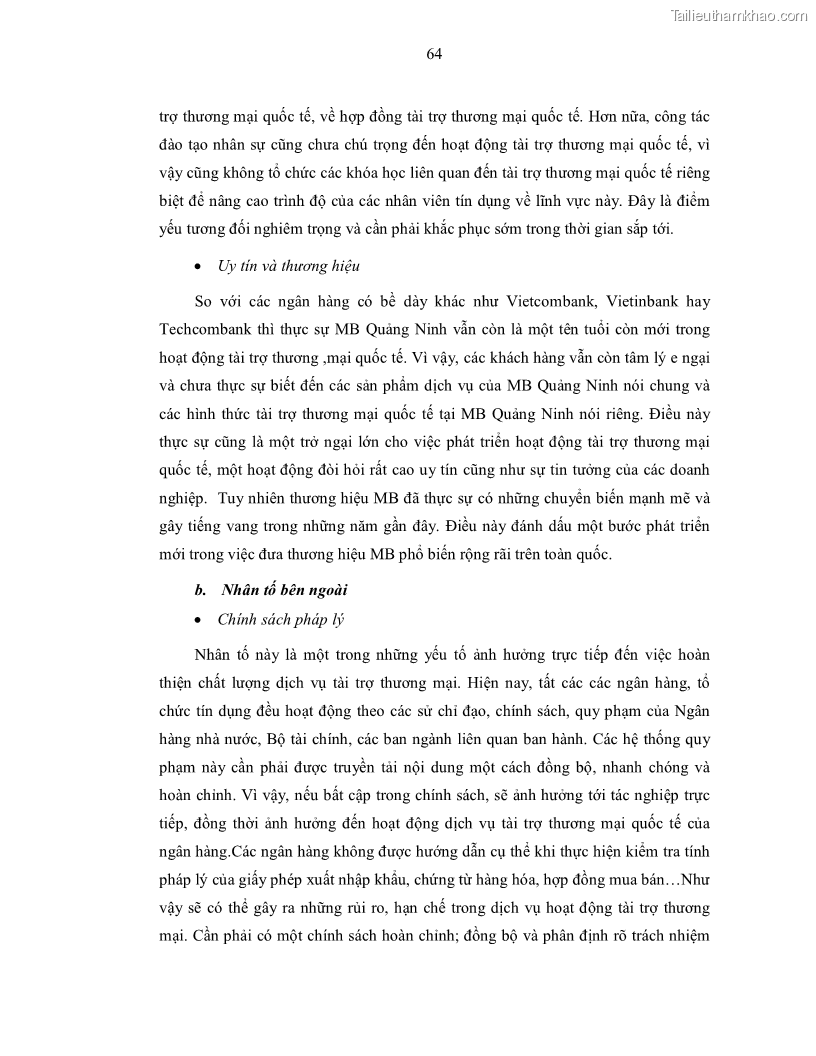 Luận văn thạc sĩ kinh doanh thương mại Nâng cao chất lượng dịch vụ tài trợ thương mại quốc tế cho Ngân hàng TMCP Quân đội – Chi nhánh Quảng Ninh - 7 Trang 76