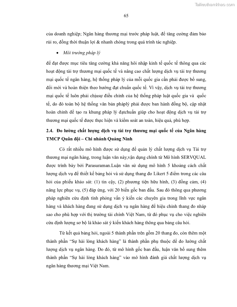 Luận văn thạc sĩ kinh doanh thương mại Nâng cao chất lượng dịch vụ tài trợ thương mại quốc tế cho Ngân hàng TMCP Quân đội – Chi nhánh Quảng Ninh - 7 Trang 77