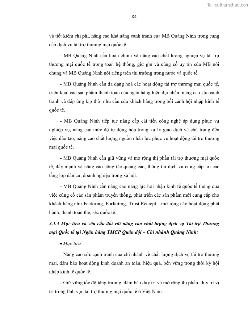 Luận văn thạc sĩ kinh doanh thương mại Nâng cao chất lượng dịch vụ tài trợ thương mại quốc tế cho Ngân hàng TMCP Quân đội – Chi nhánh Quảng Ninh - 8 Trang 96
