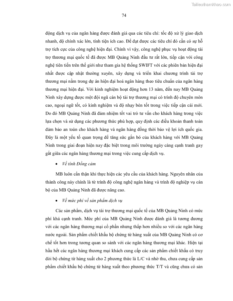 Luận văn thạc sĩ kinh doanh thương mại Nâng cao chất lượng dịch vụ tài trợ thương mại quốc tế cho Ngân hàng TMCP Quân đội – Chi nhánh Quảng Ninh - 8 Trang 86