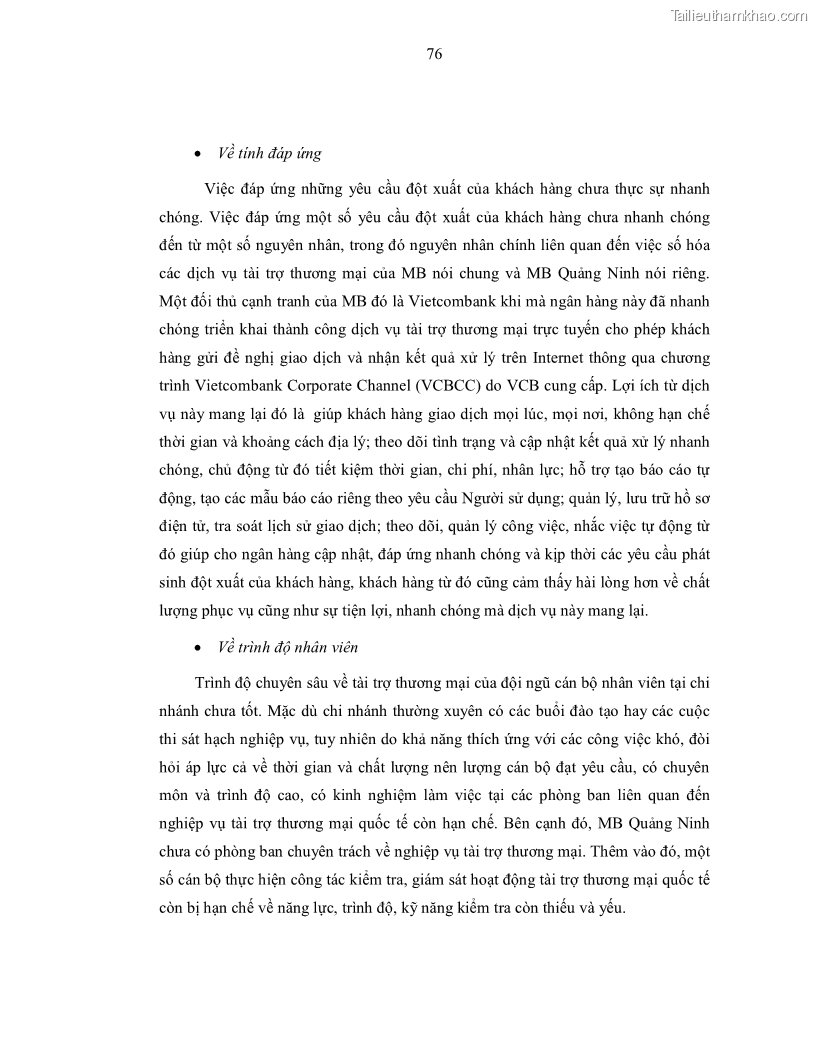 Luận văn thạc sĩ kinh doanh thương mại Nâng cao chất lượng dịch vụ tài trợ thương mại quốc tế cho Ngân hàng TMCP Quân đội – Chi nhánh Quảng Ninh - 8 Trang 88