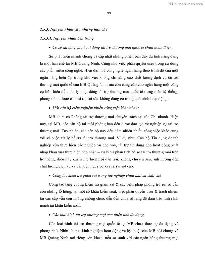 Luận văn thạc sĩ kinh doanh thương mại Nâng cao chất lượng dịch vụ tài trợ thương mại quốc tế cho Ngân hàng TMCP Quân đội – Chi nhánh Quảng Ninh - 8 Trang 89