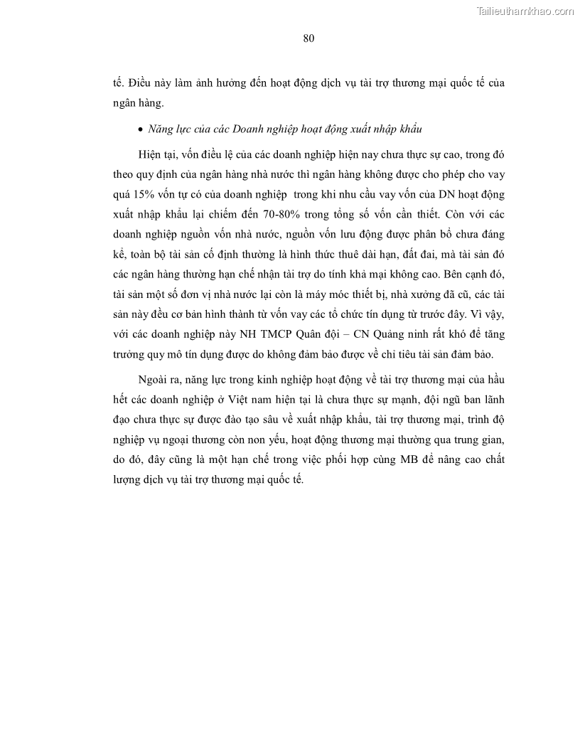 Luận văn thạc sĩ kinh doanh thương mại Nâng cao chất lượng dịch vụ tài trợ thương mại quốc tế cho Ngân hàng TMCP Quân đội – Chi nhánh Quảng Ninh - 8 Trang 92