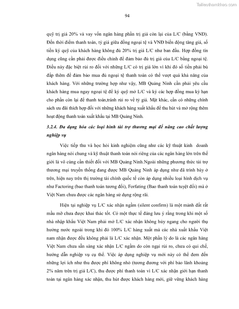 Luận văn thạc sĩ kinh doanh thương mại Nâng cao chất lượng dịch vụ tài trợ thương mại quốc tế cho Ngân hàng TMCP Quân đội – Chi nhánh Quảng Ninh - 9 Trang 106