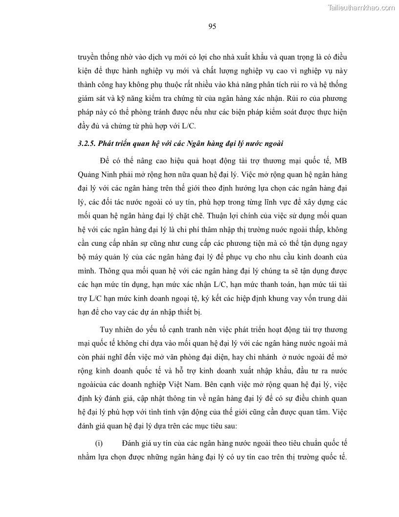 Luận văn thạc sĩ kinh doanh thương mại Nâng cao chất lượng dịch vụ tài trợ thương mại quốc tế cho Ngân hàng TMCP Quân đội – Chi nhánh Quảng Ninh - 9 Trang 107