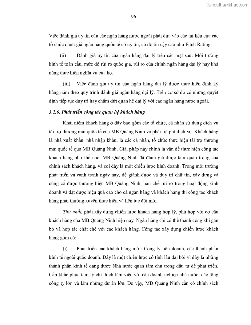 Luận văn thạc sĩ kinh doanh thương mại Nâng cao chất lượng dịch vụ tài trợ thương mại quốc tế cho Ngân hàng TMCP Quân đội – Chi nhánh Quảng Ninh - 9 Trang 108