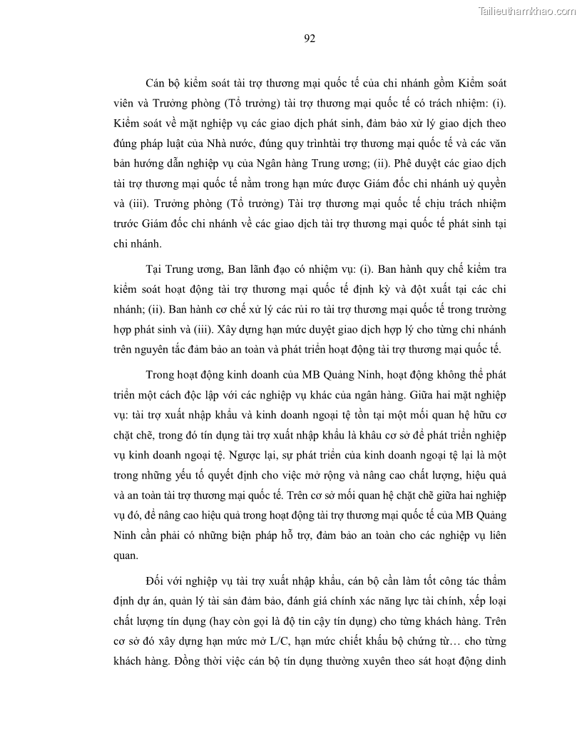 Luận văn thạc sĩ kinh doanh thương mại Nâng cao chất lượng dịch vụ tài trợ thương mại quốc tế cho Ngân hàng TMCP Quân đội – Chi nhánh Quảng Ninh - 9 Trang 104