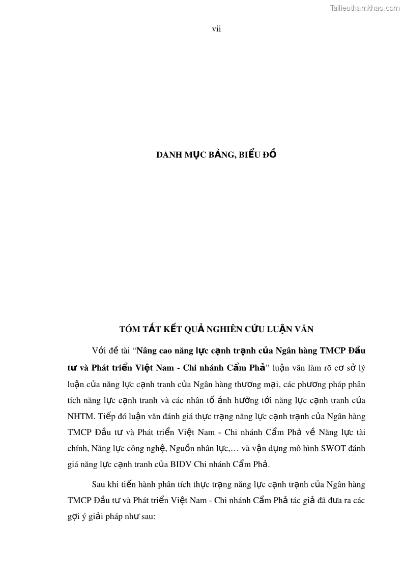 Luận văn thạc sĩ kinh doanh thương mại Nâng cao năng lực cạnh trạnh của Ngân hàng TMCP Đầu tư và Phát triển Việt Nam - Chi nhánh Cẩm Phả - 1 Trang 10