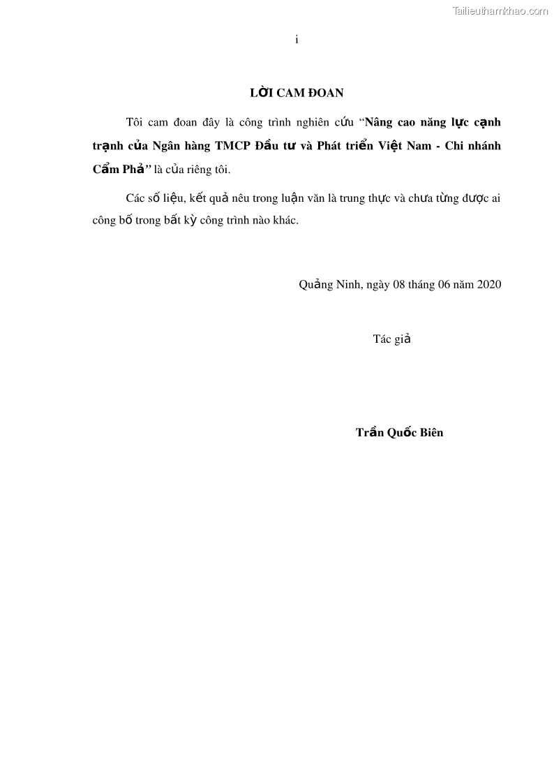 Luận văn thạc sĩ kinh doanh thương mại Nâng cao năng lực cạnh trạnh của Ngân hàng TMCP Đầu tư và Phát triển Việt Nam - Chi nhánh Cẩm Phả - 1 Trang 4