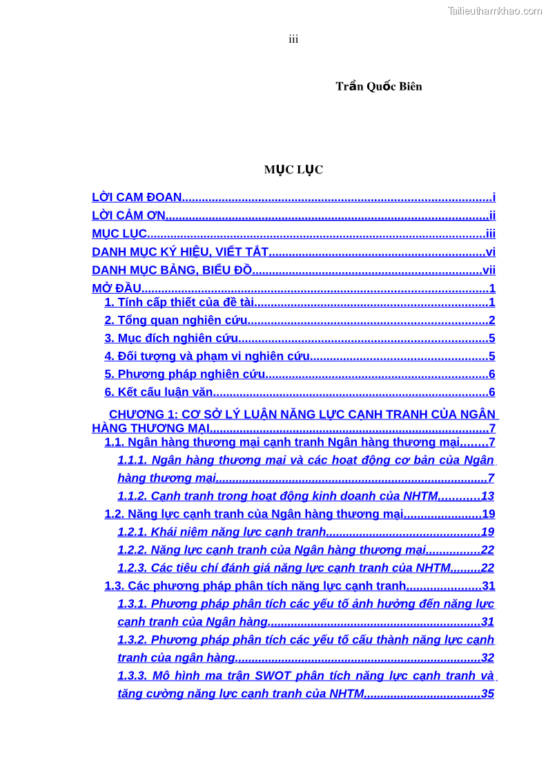 Luận văn thạc sĩ kinh doanh thương mại Nâng cao năng lực cạnh trạnh của Ngân hàng TMCP Đầu tư và Phát triển Việt Nam - Chi nhánh Cẩm Phả - 1 Trang 6