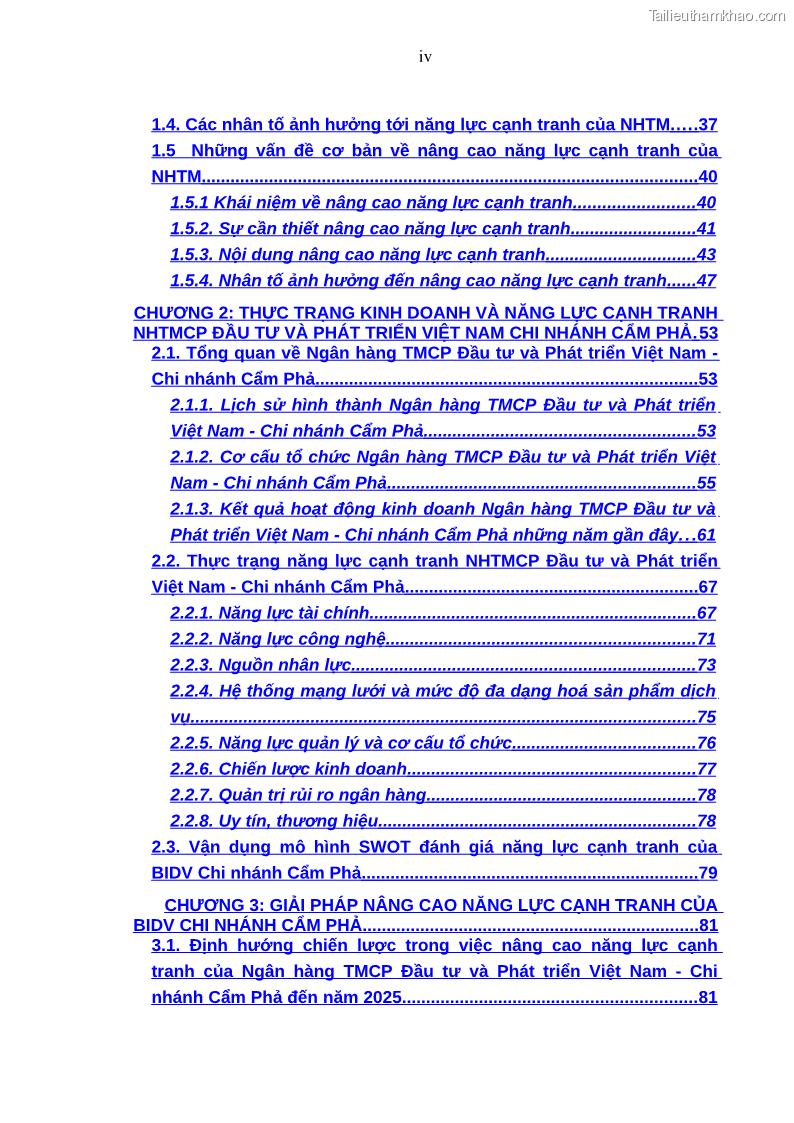 Luận văn thạc sĩ kinh doanh thương mại Nâng cao năng lực cạnh trạnh của Ngân hàng TMCP Đầu tư và Phát triển Việt Nam - Chi nhánh Cẩm Phả - 1 Trang 7