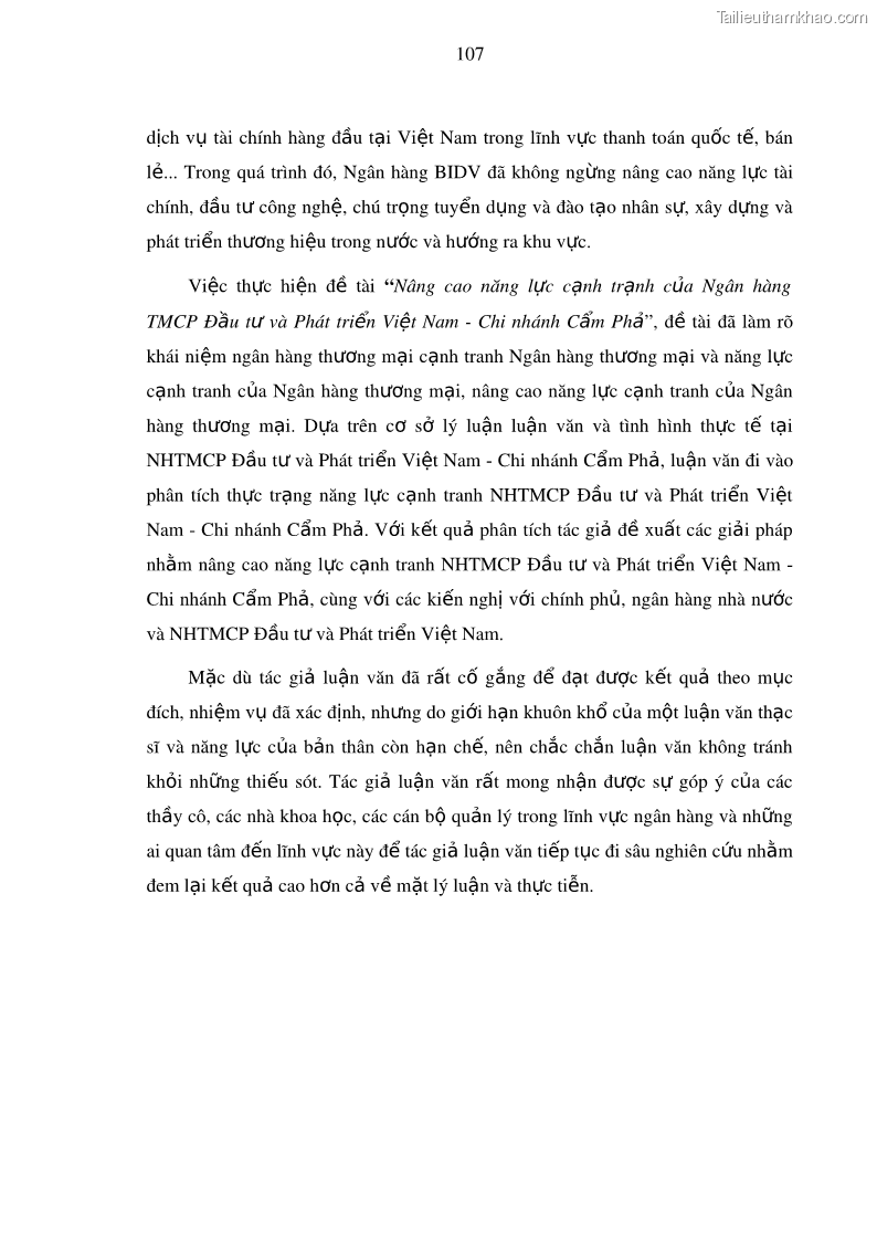 Luận văn thạc sĩ kinh doanh thương mại Nâng cao năng lực cạnh trạnh của Ngân hàng TMCP Đầu tư và Phát triển Việt Nam - Chi nhánh Cẩm Phả - 10 Trang 118