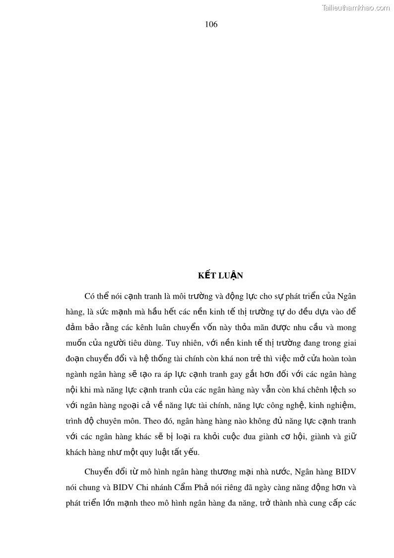 Luận văn thạc sĩ kinh doanh thương mại Nâng cao năng lực cạnh trạnh của Ngân hàng TMCP Đầu tư và Phát triển Việt Nam - Chi nhánh Cẩm Phả - 10 Trang 117