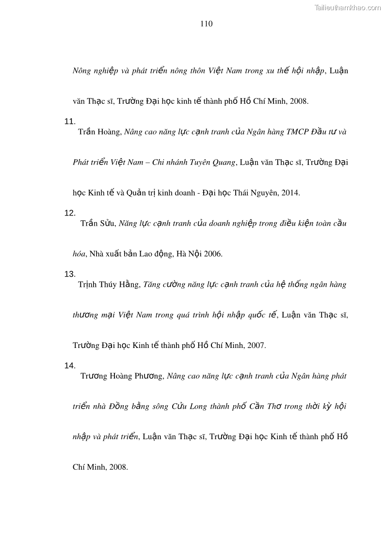 Luận văn thạc sĩ kinh doanh thương mại Nâng cao năng lực cạnh trạnh của Ngân hàng TMCP Đầu tư và Phát triển Việt Nam - Chi nhánh Cẩm Phả - 11 Trang 121
