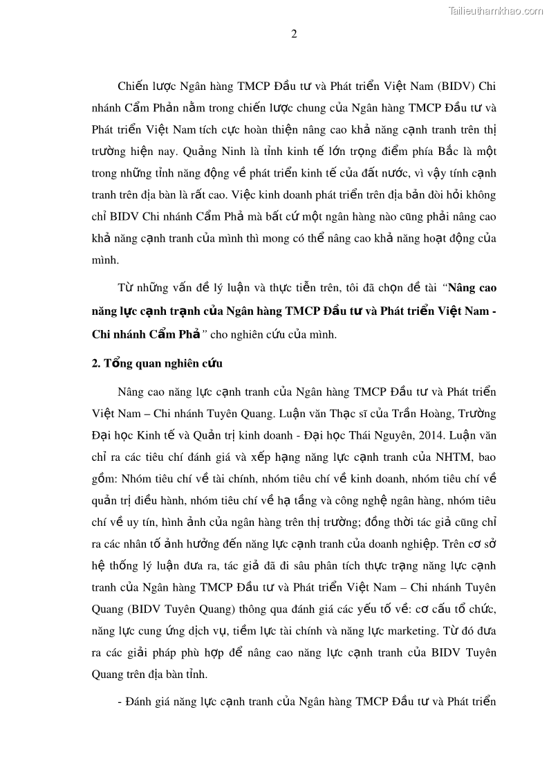 Luận văn thạc sĩ kinh doanh thương mại Nâng cao năng lực cạnh trạnh của Ngân hàng TMCP Đầu tư và Phát triển Việt Nam - Chi nhánh Cẩm Phả - 2 Trang 13