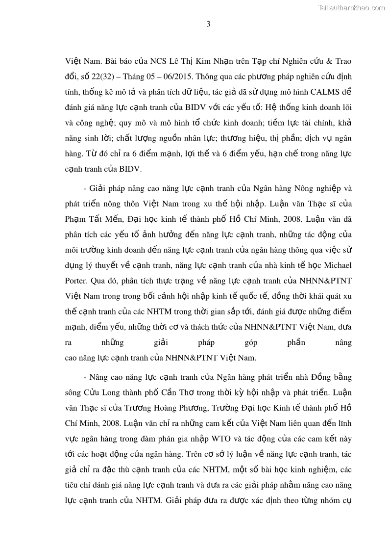Luận văn thạc sĩ kinh doanh thương mại Nâng cao năng lực cạnh trạnh của Ngân hàng TMCP Đầu tư và Phát triển Việt Nam - Chi nhánh Cẩm Phả - 2 Trang 14
