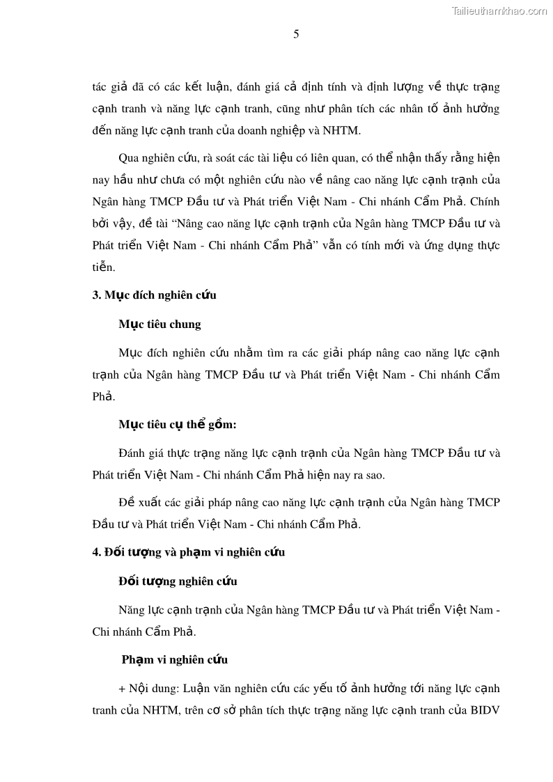 Luận văn thạc sĩ kinh doanh thương mại Nâng cao năng lực cạnh trạnh của Ngân hàng TMCP Đầu tư và Phát triển Việt Nam - Chi nhánh Cẩm Phả - 2 Trang 16
