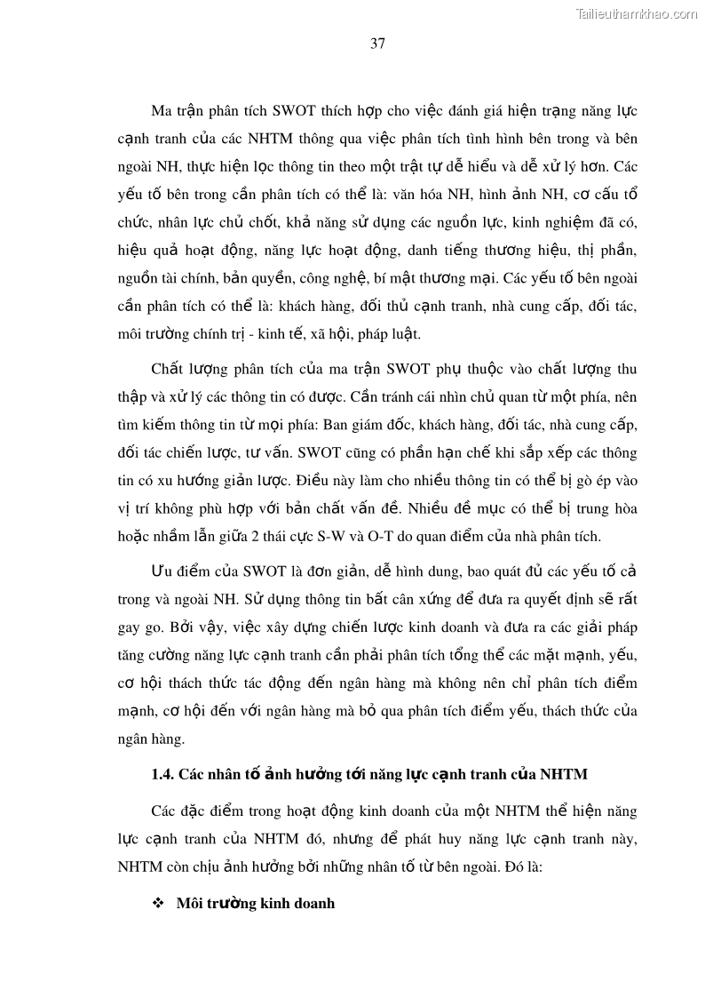 Luận văn thạc sĩ kinh doanh thương mại Nâng cao năng lực cạnh trạnh của Ngân hàng TMCP Đầu tư và Phát triển Việt Nam - Chi nhánh Cẩm Phả - 4 Trang 48