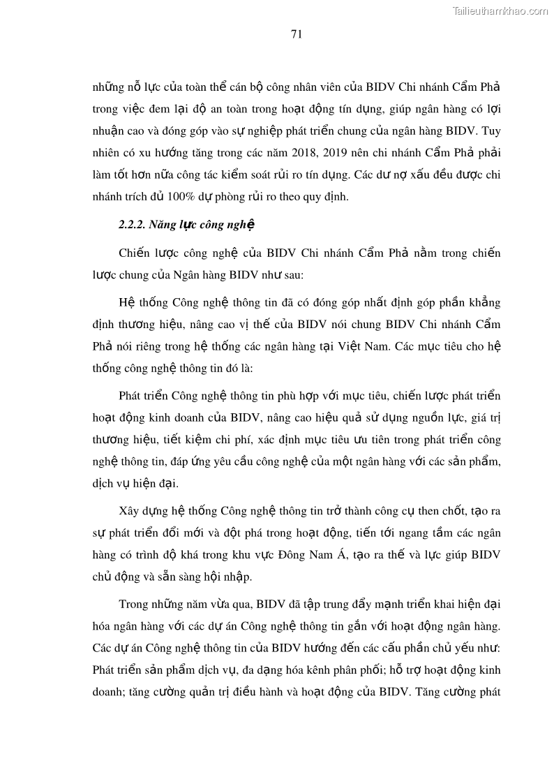 Luận văn thạc sĩ kinh doanh thương mại Nâng cao năng lực cạnh trạnh của Ngân hàng TMCP Đầu tư và Phát triển Việt Nam - Chi nhánh Cẩm Phả - 7 Trang 82