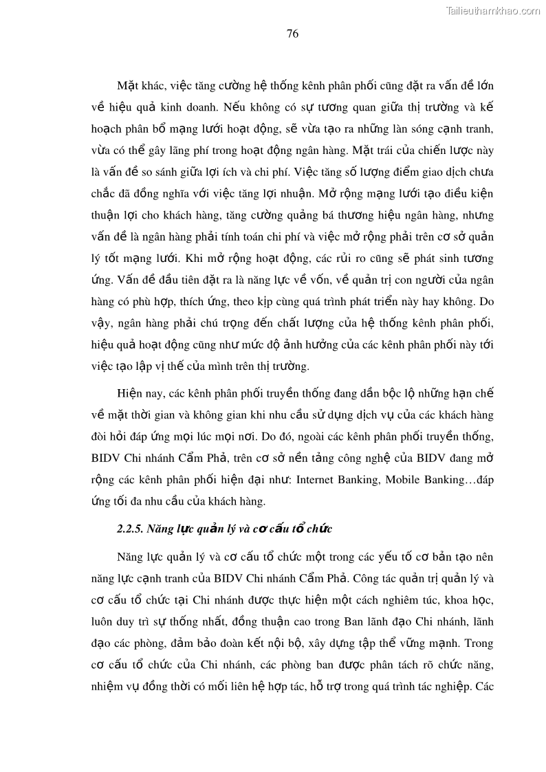 Luận văn thạc sĩ kinh doanh thương mại Nâng cao năng lực cạnh trạnh của Ngân hàng TMCP Đầu tư và Phát triển Việt Nam - Chi nhánh Cẩm Phả - 8 Trang 87