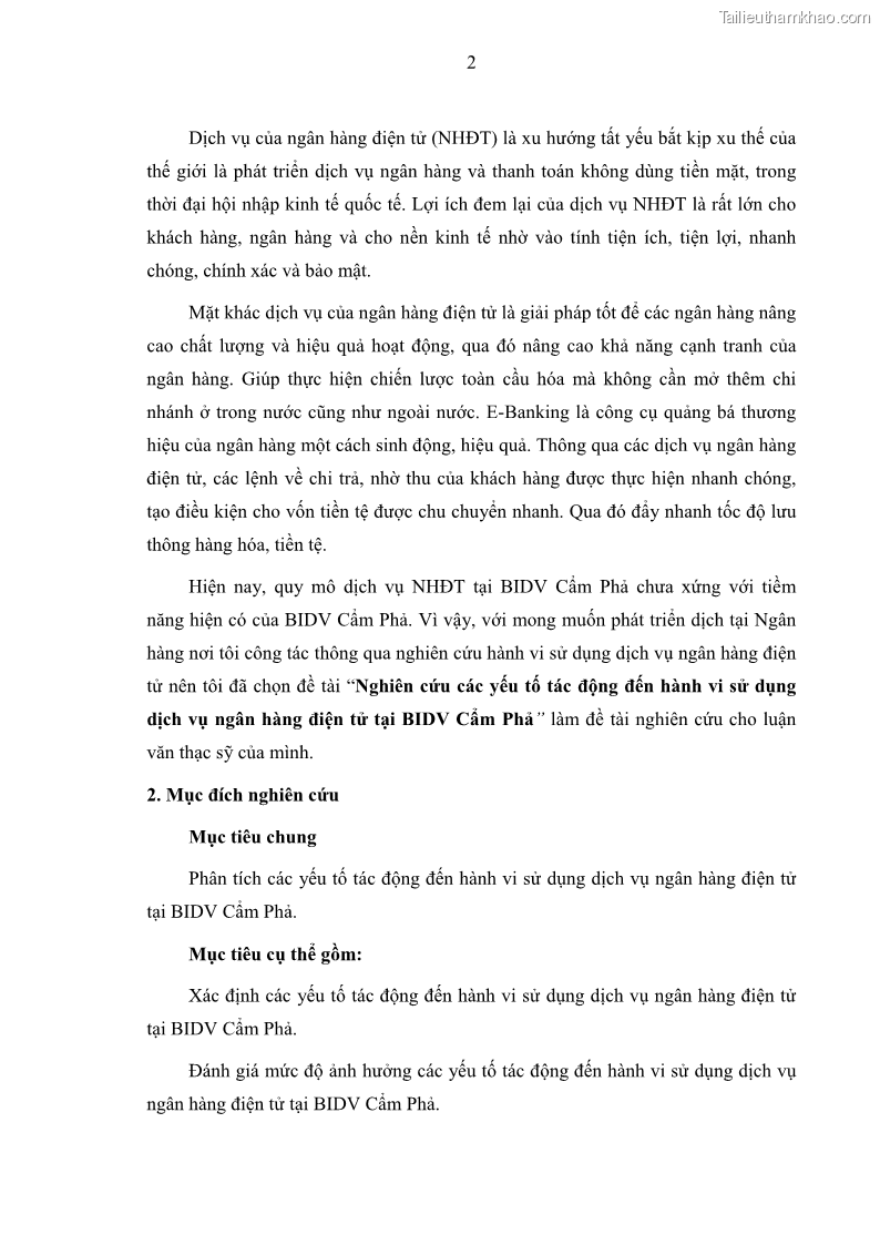 Luận văn thạc sĩ kinh doanh thương mại Nghiên cứu các yếu tố tác động đến hành vi sử dụng dịch vụ ngân hàng điện tử tại BIDV Cẩm Phả - 1 Trang 11