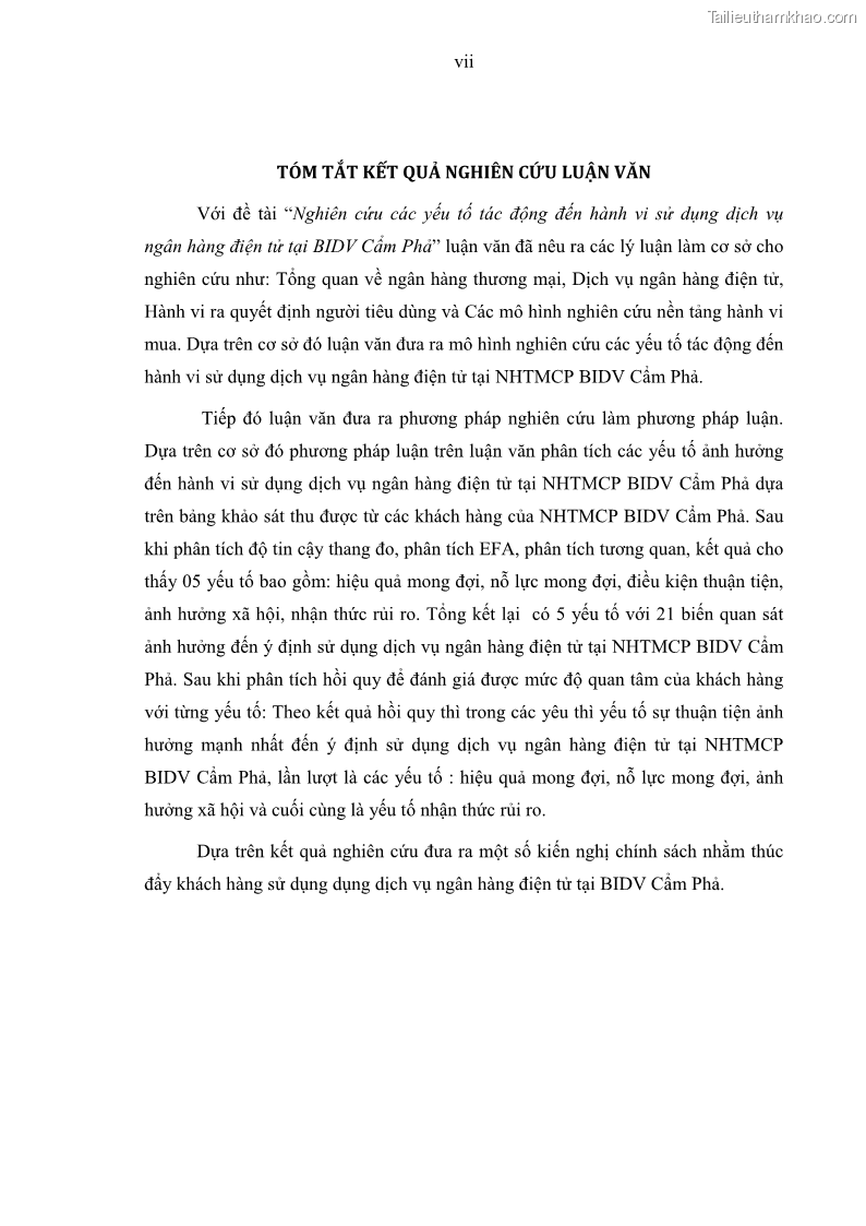 Luận văn thạc sĩ kinh doanh thương mại Nghiên cứu các yếu tố tác động đến hành vi sử dụng dịch vụ ngân hàng điện tử tại BIDV Cẩm Phả - 1 Trang 9