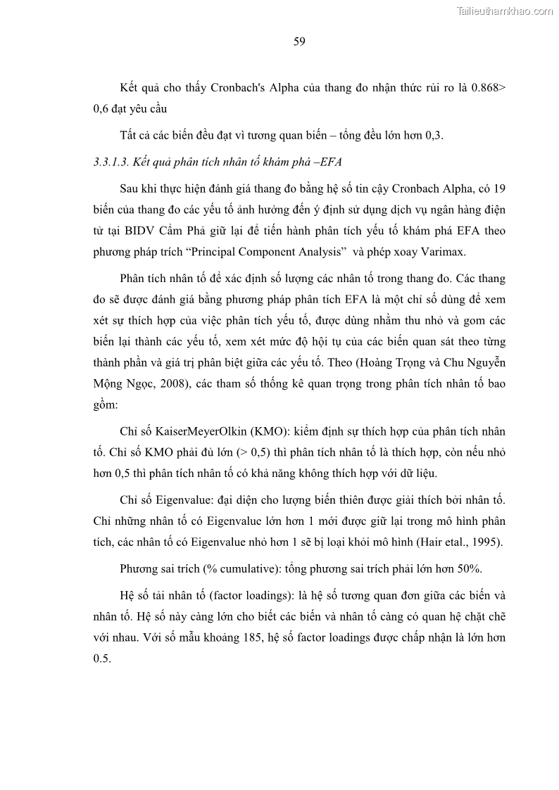 Luận văn thạc sĩ kinh doanh thương mại Nghiên cứu các yếu tố tác động đến hành vi sử dụng dịch vụ ngân hàng điện tử tại BIDV Cẩm Phả - 6 Trang 68