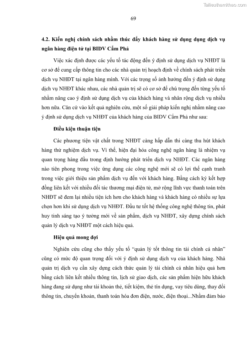 Luận văn thạc sĩ kinh doanh thương mại Nghiên cứu các yếu tố tác động đến hành vi sử dụng dịch vụ ngân hàng điện tử tại BIDV Cẩm Phả - 7 Trang 78