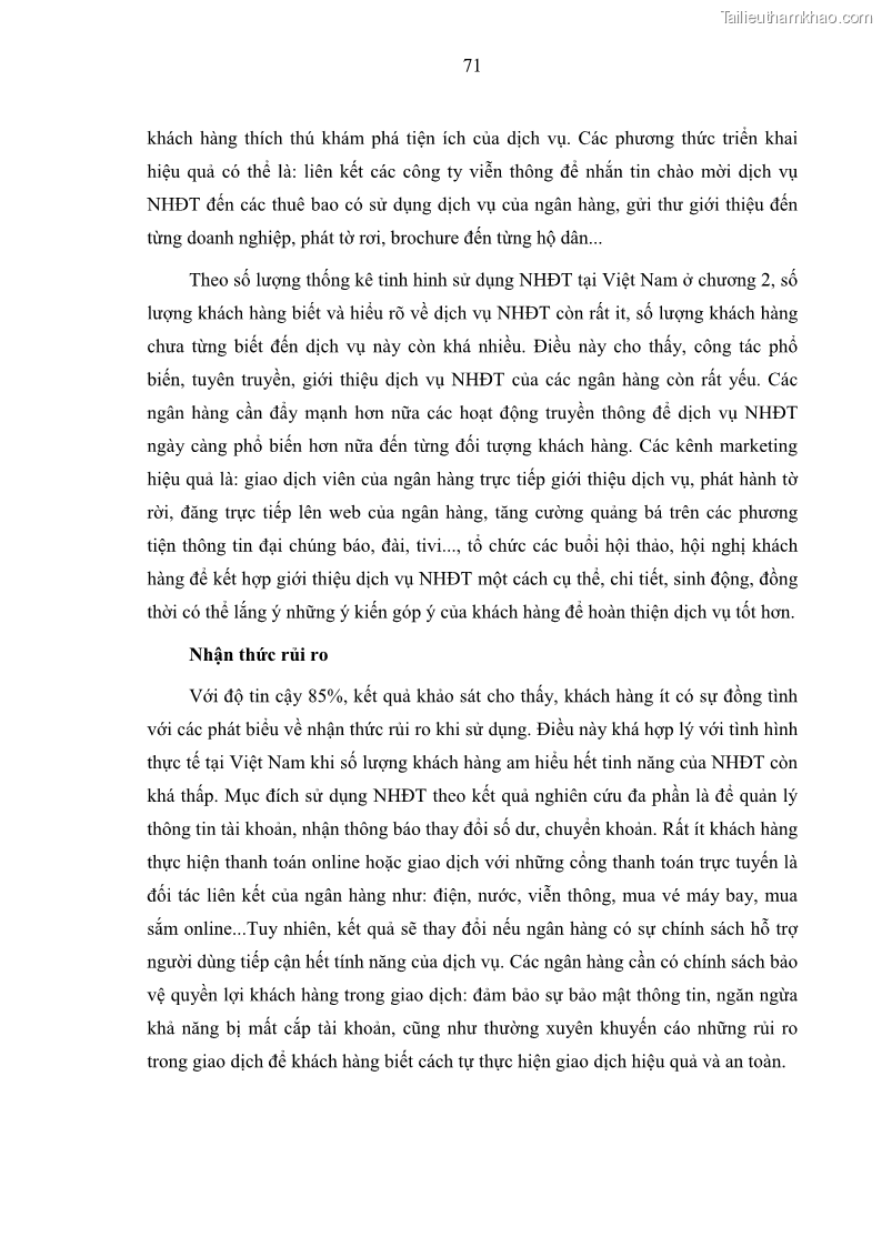Luận văn thạc sĩ kinh doanh thương mại Nghiên cứu các yếu tố tác động đến hành vi sử dụng dịch vụ ngân hàng điện tử tại BIDV Cẩm Phả - 7 Trang 80