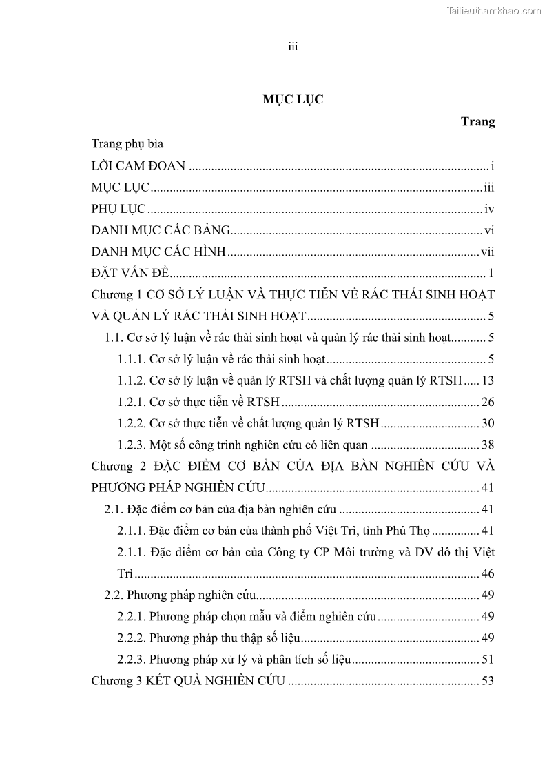 Luận văn thạc sĩ khoa học lâm nghiệp Giải pháp nâng cao chất lượng quản lý rác thải sinh hoạt tại Công ty cổ phần Môi trường và Dịch vụ đô thị Việt Trì - 1 Trang 3