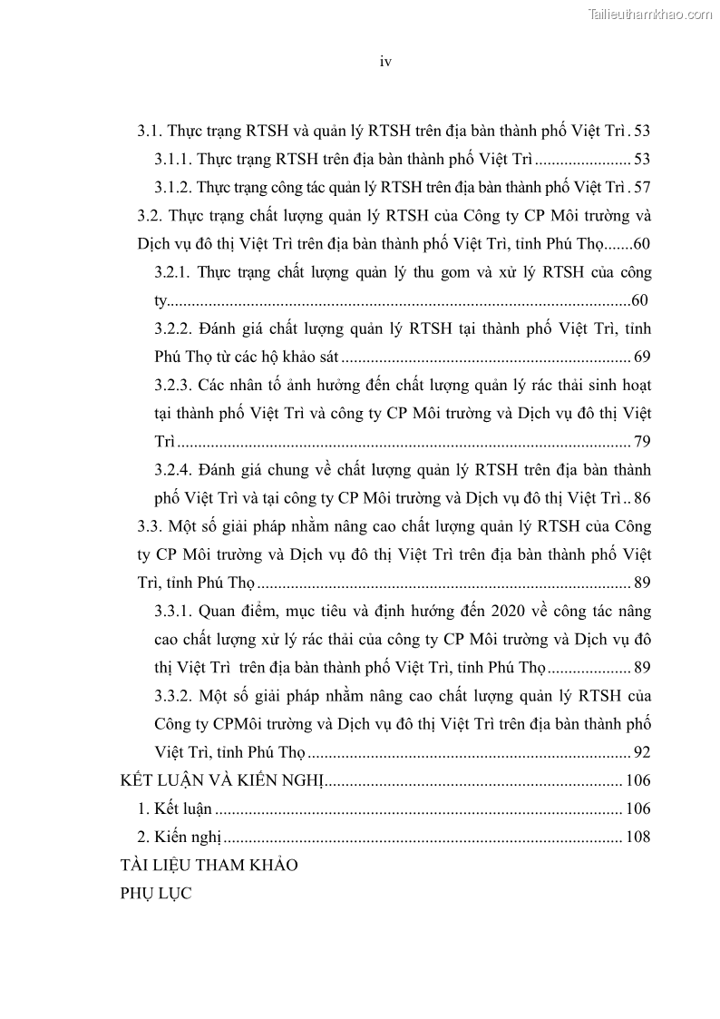 Luận văn thạc sĩ khoa học lâm nghiệp Giải pháp nâng cao chất lượng quản lý rác thải sinh hoạt tại Công ty cổ phần Môi trường và Dịch vụ đô thị Việt Trì - 1 Trang 4
