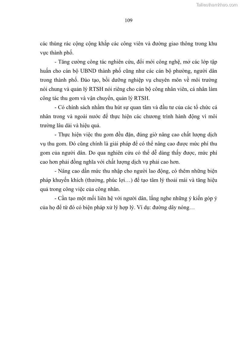 Luận văn thạc sĩ khoa học lâm nghiệp Giải pháp nâng cao chất lượng quản lý rác thải sinh hoạt tại Công ty cổ phần Môi trường và Dịch vụ đô thị Việt Trì - 10 Trang 119