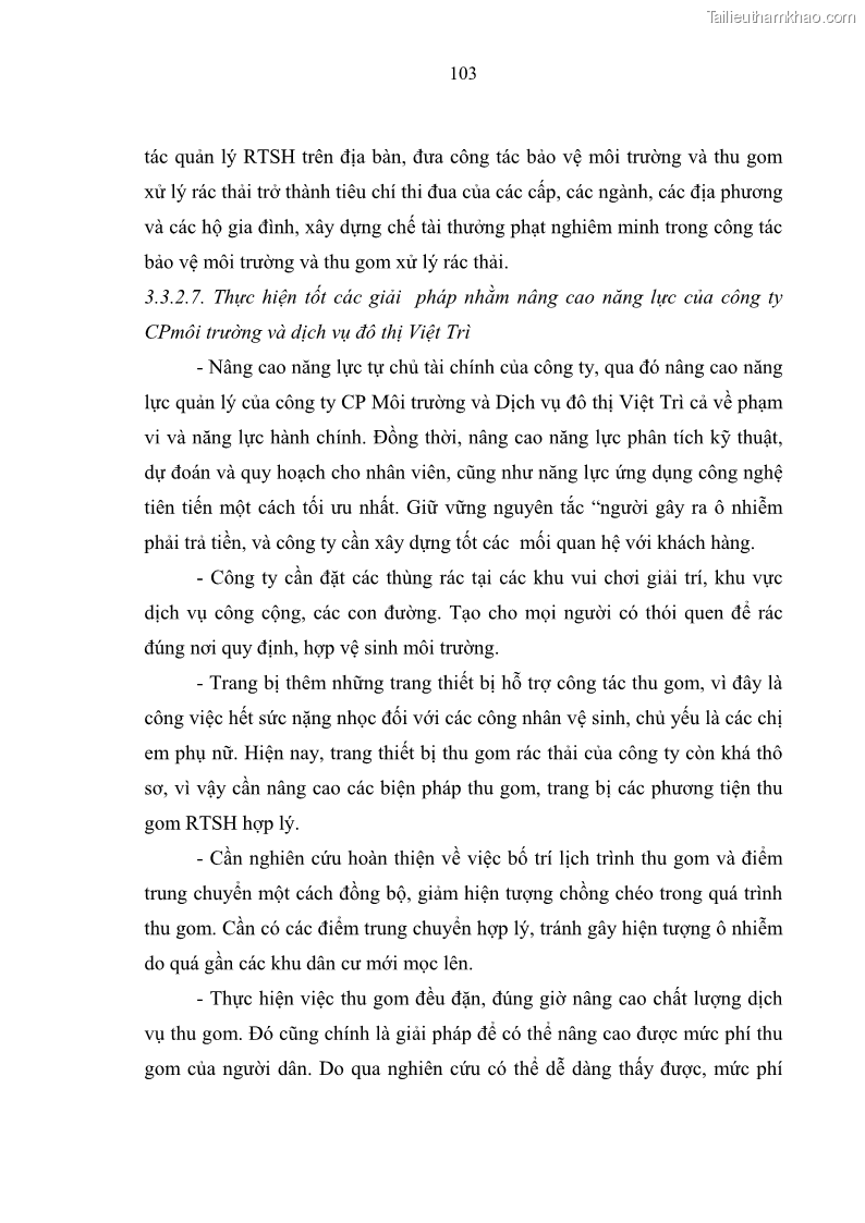 Luận văn thạc sĩ khoa học lâm nghiệp Giải pháp nâng cao chất lượng quản lý rác thải sinh hoạt tại Công ty cổ phần Môi trường và Dịch vụ đô thị Việt Trì - 10 Trang 113