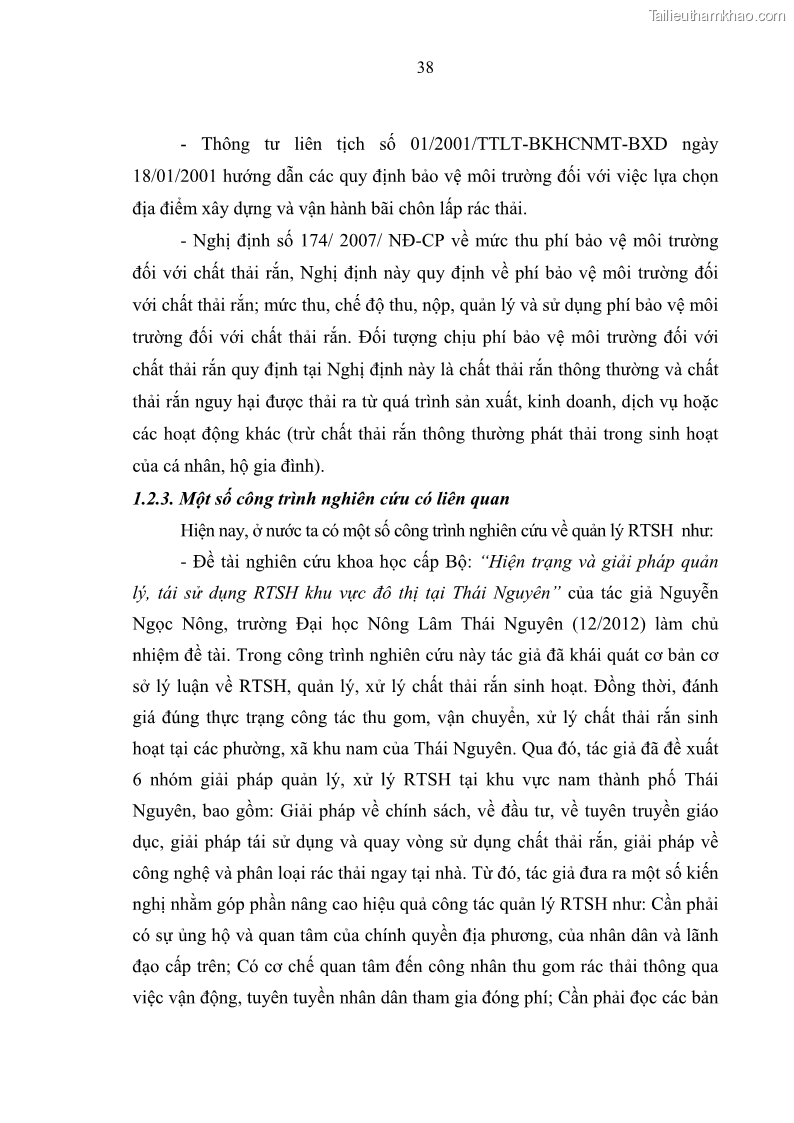 Luận văn thạc sĩ khoa học lâm nghiệp Giải pháp nâng cao chất lượng quản lý rác thải sinh hoạt tại Công ty cổ phần Môi trường và Dịch vụ đô thị Việt Trì - 4 Trang 45