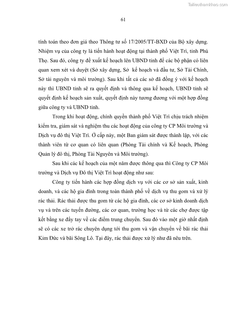 Luận văn thạc sĩ khoa học lâm nghiệp Giải pháp nâng cao chất lượng quản lý rác thải sinh hoạt tại Công ty cổ phần Môi trường và Dịch vụ đô thị Việt Trì - 6 Trang 71