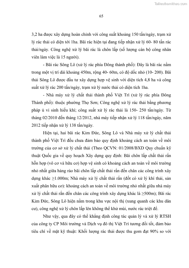 Luận văn thạc sĩ khoa học lâm nghiệp Giải pháp nâng cao chất lượng quản lý rác thải sinh hoạt tại Công ty cổ phần Môi trường và Dịch vụ đô thị Việt Trì - 7 Trang 75