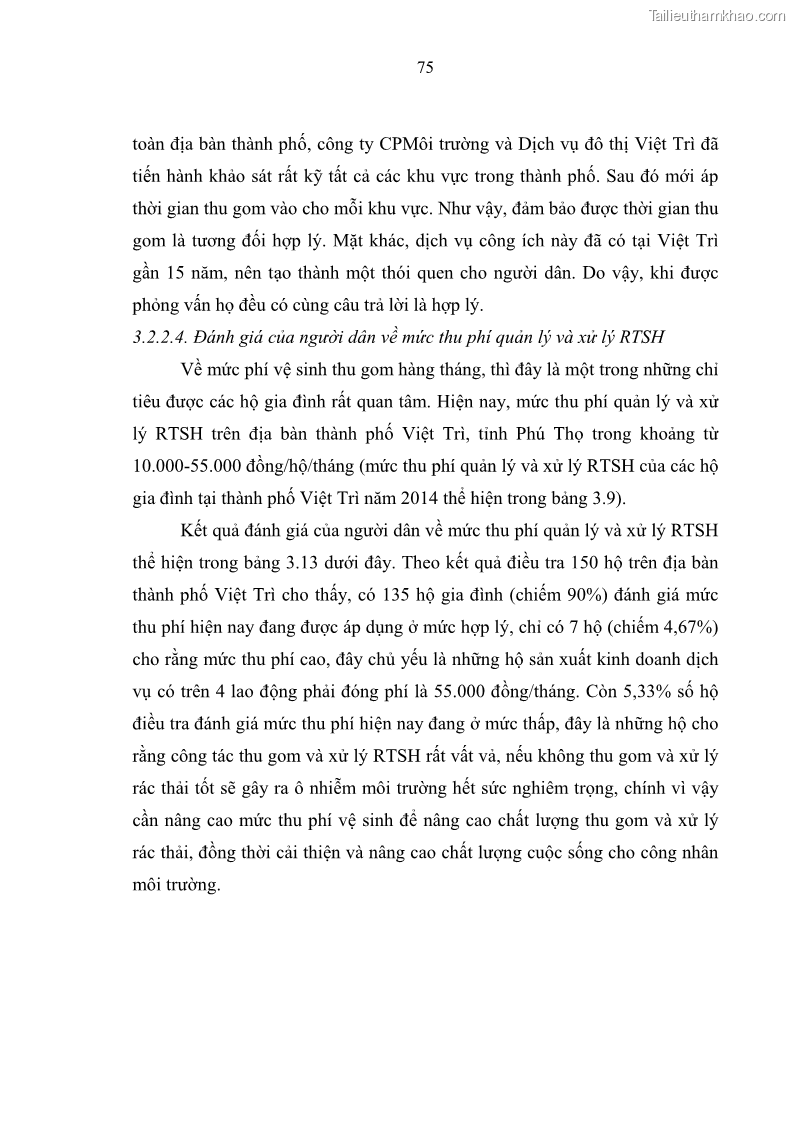 Luận văn thạc sĩ khoa học lâm nghiệp Giải pháp nâng cao chất lượng quản lý rác thải sinh hoạt tại Công ty cổ phần Môi trường và Dịch vụ đô thị Việt Trì - 8 Trang 85