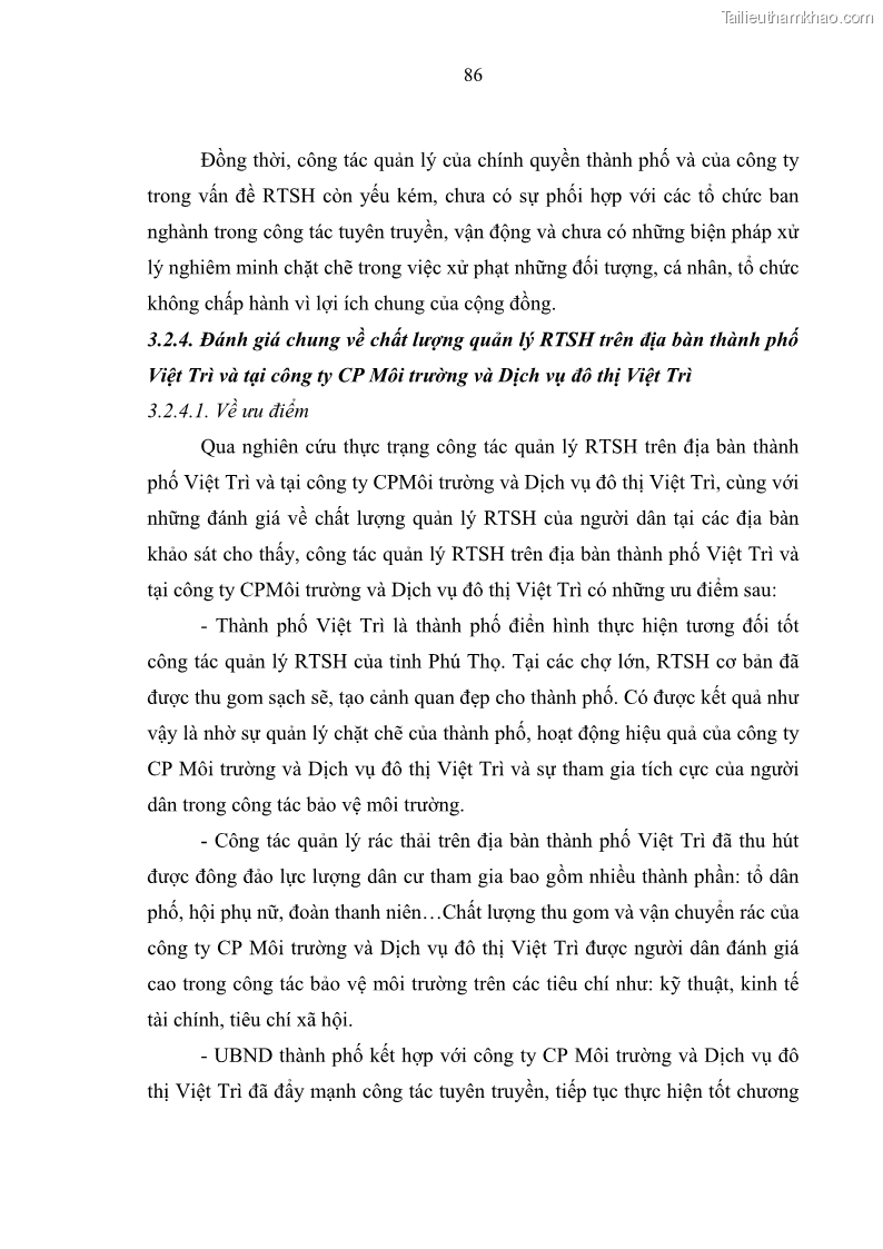 Luận văn thạc sĩ khoa học lâm nghiệp Giải pháp nâng cao chất lượng quản lý rác thải sinh hoạt tại Công ty cổ phần Môi trường và Dịch vụ đô thị Việt Trì - 8 Trang 96