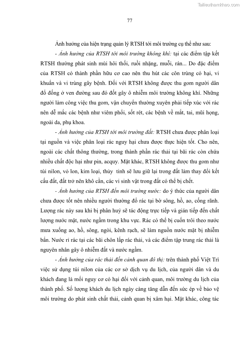 Luận văn thạc sĩ khoa học lâm nghiệp Giải pháp nâng cao chất lượng quản lý rác thải sinh hoạt tại Công ty cổ phần Môi trường và Dịch vụ đô thị Việt Trì - 8 Trang 87