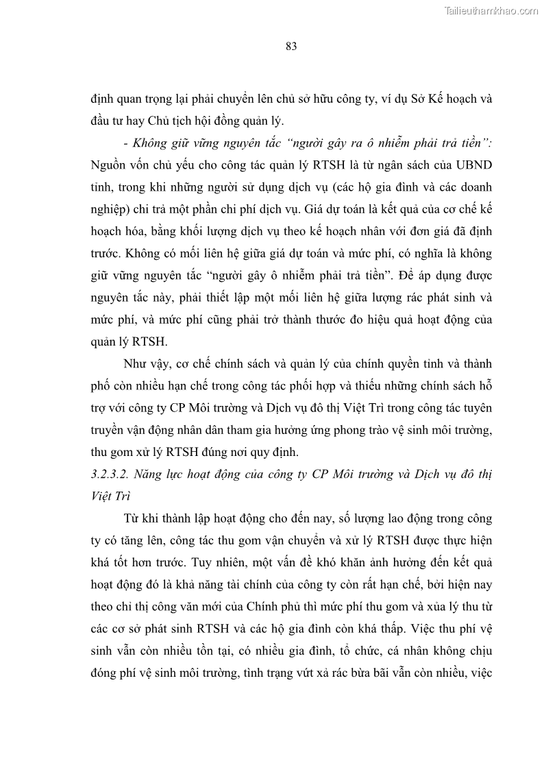 Luận văn thạc sĩ khoa học lâm nghiệp Giải pháp nâng cao chất lượng quản lý rác thải sinh hoạt tại Công ty cổ phần Môi trường và Dịch vụ đô thị Việt Trì - 8 Trang 93