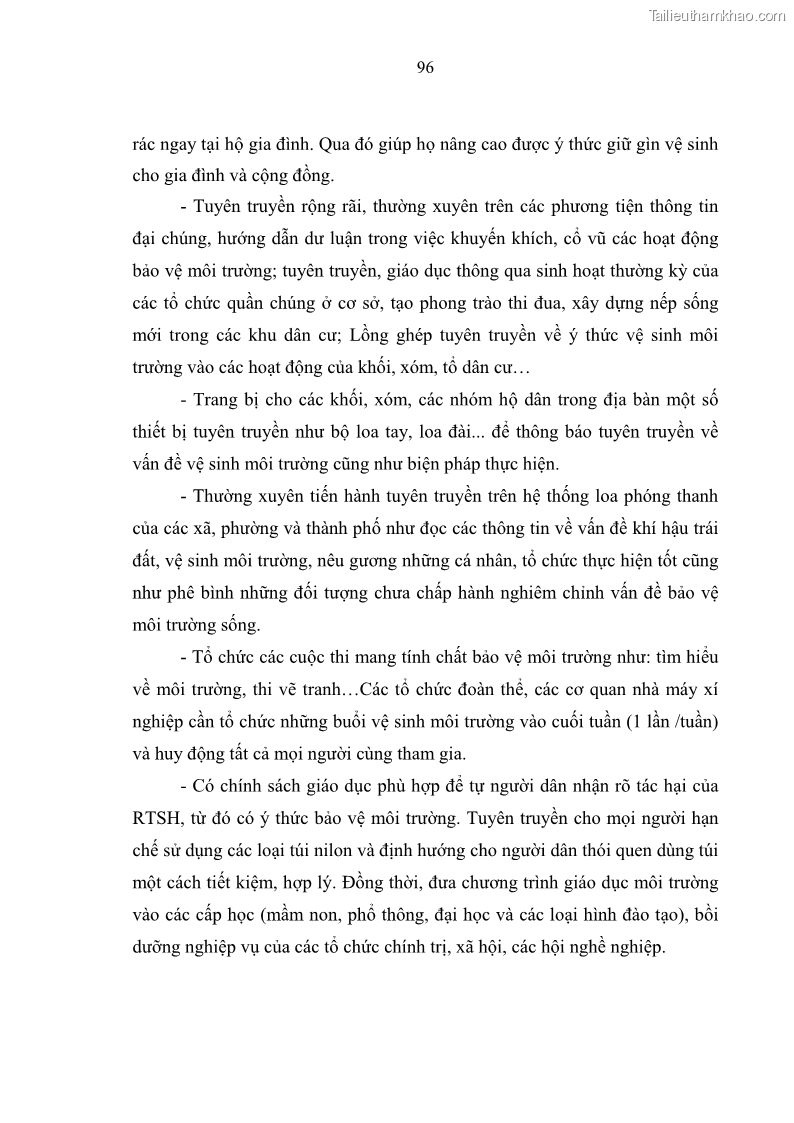 Luận văn thạc sĩ khoa học lâm nghiệp Giải pháp nâng cao chất lượng quản lý rác thải sinh hoạt tại Công ty cổ phần Môi trường và Dịch vụ đô thị Việt Trì - 9 Trang 106