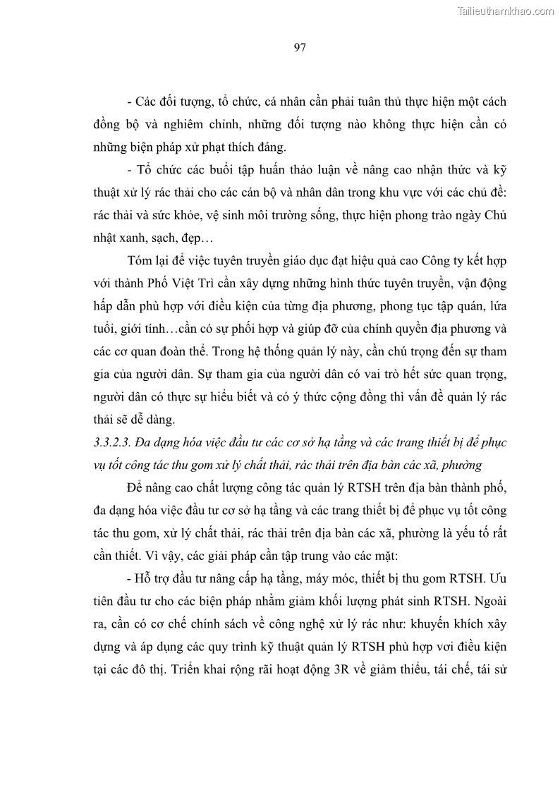 Luận văn thạc sĩ khoa học lâm nghiệp Giải pháp nâng cao chất lượng quản lý rác thải sinh hoạt tại Công ty cổ phần Môi trường và Dịch vụ đô thị Việt Trì - 9 Trang 107