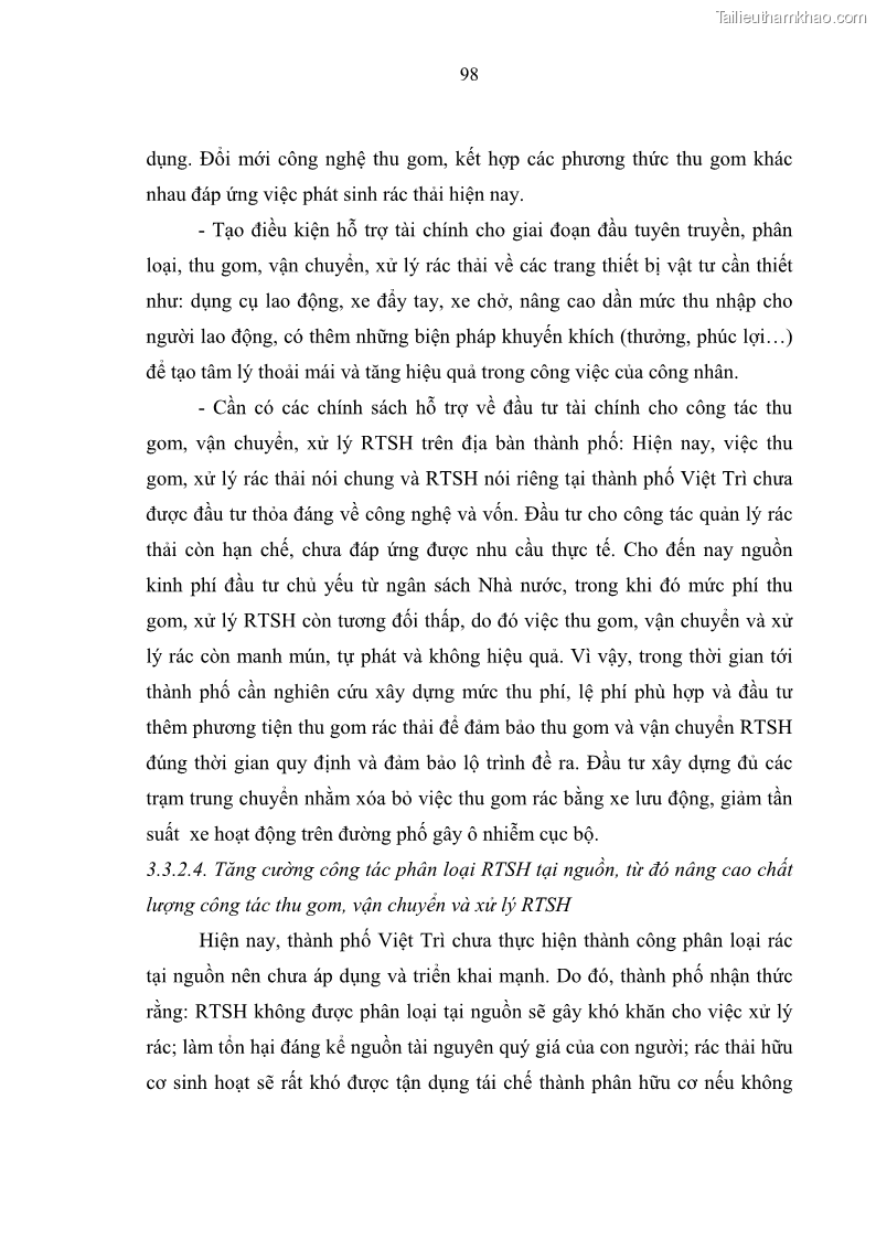 Luận văn thạc sĩ khoa học lâm nghiệp Giải pháp nâng cao chất lượng quản lý rác thải sinh hoạt tại Công ty cổ phần Môi trường và Dịch vụ đô thị Việt Trì - 9 Trang 108